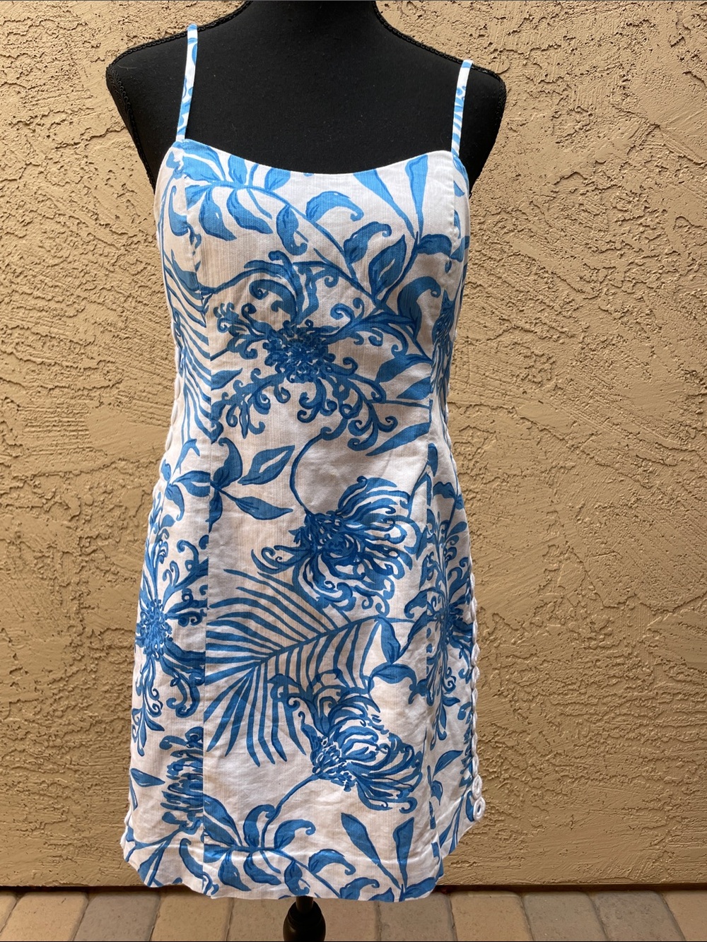 Lilly Pulitzer White Sleeveless Dress with Blue Floral Print